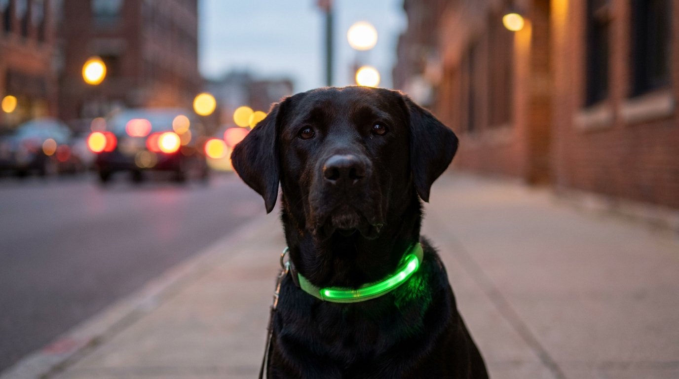 collier lumineux chien pour la balade du soir après le changement d'heure